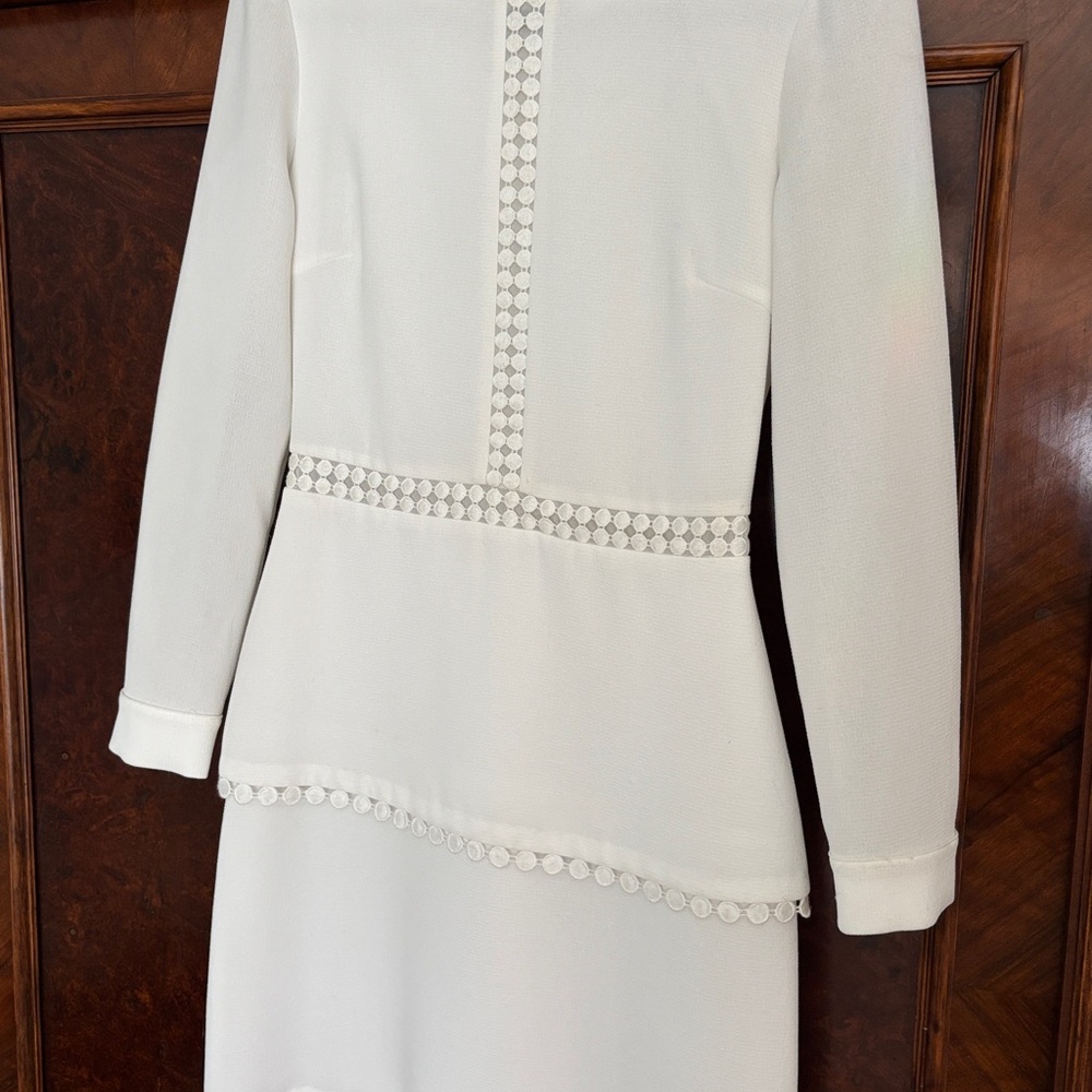 Club Monaco White Sheath Dress with Cuffed Long Sleeves